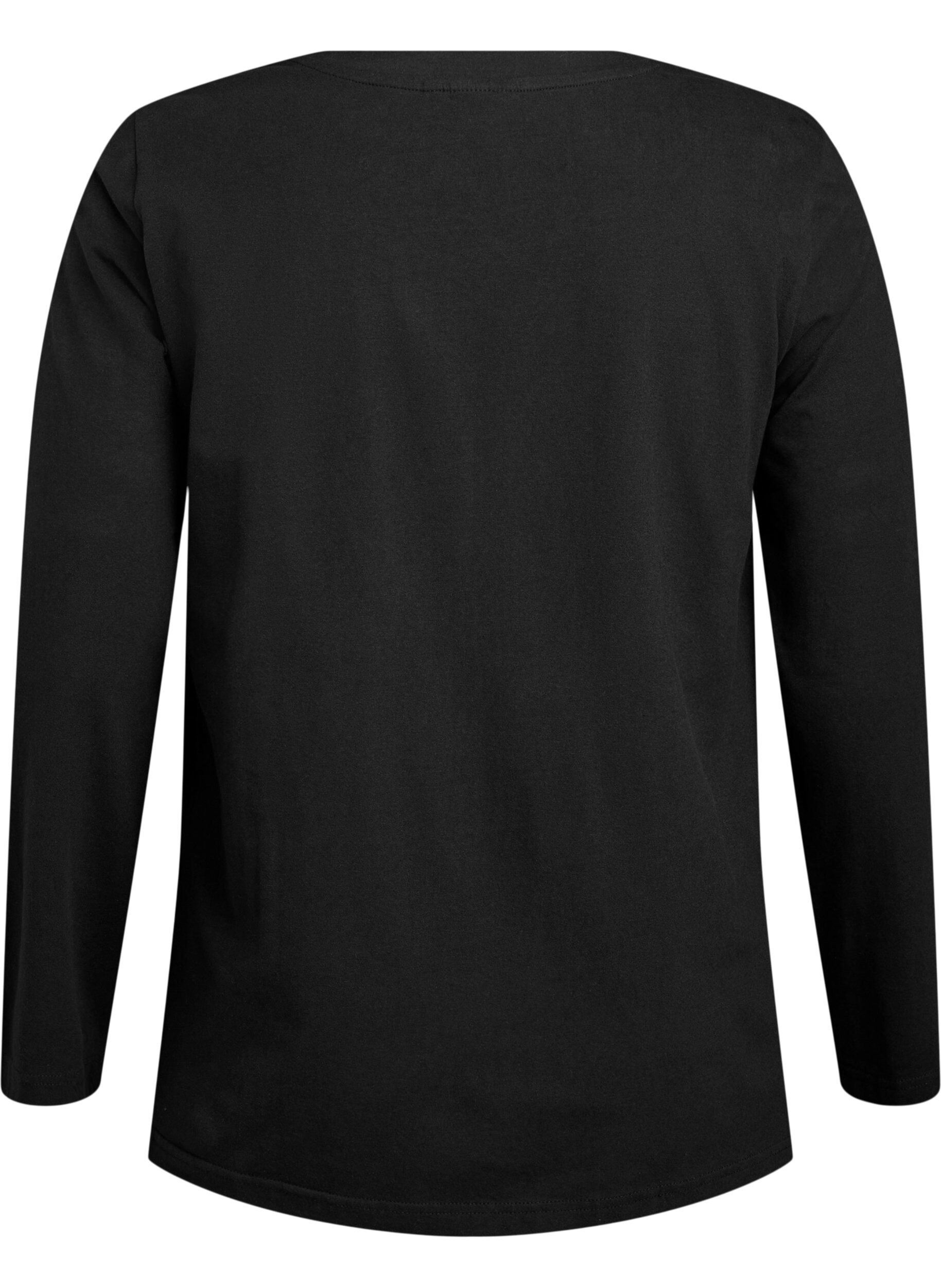 Zizzi Basic jerseyblouse met lange mouwen, Zwart, Packshot image number 1