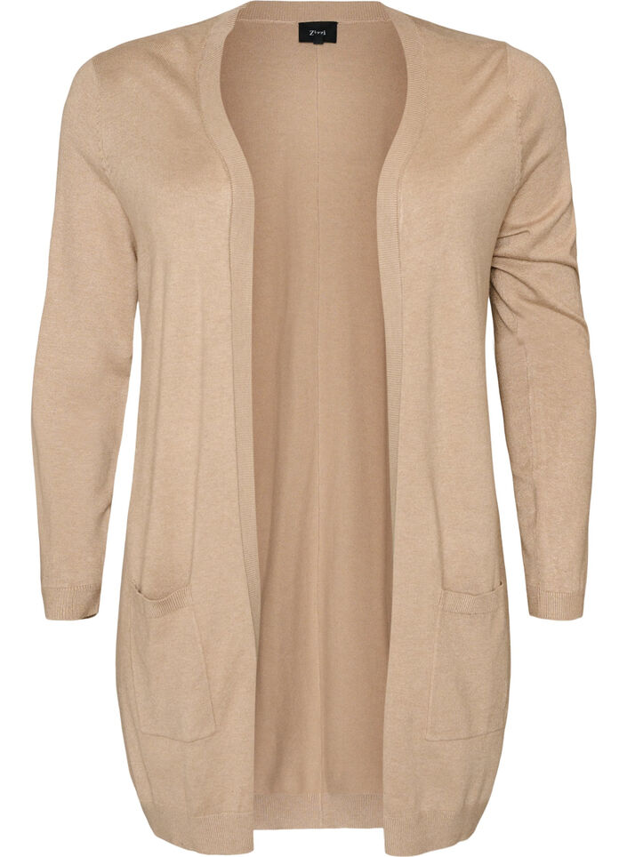 Lang gebreid vest in viscosemix, Beige, Packshot image number 0