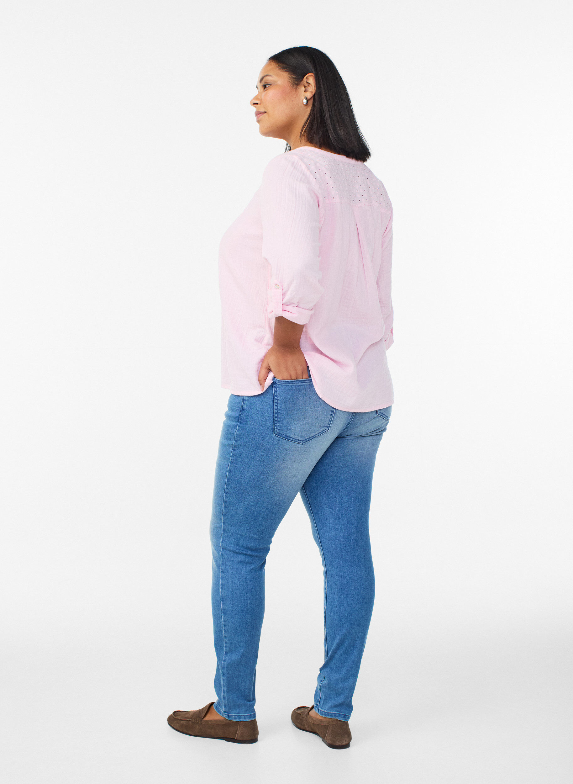 Zizzi Slim fit Emily jeans met normale taille, Blauw, Model image number 1