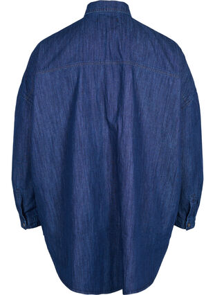 Oversized denim blouse met zakken, Dark blue denim, Packshot image number 1