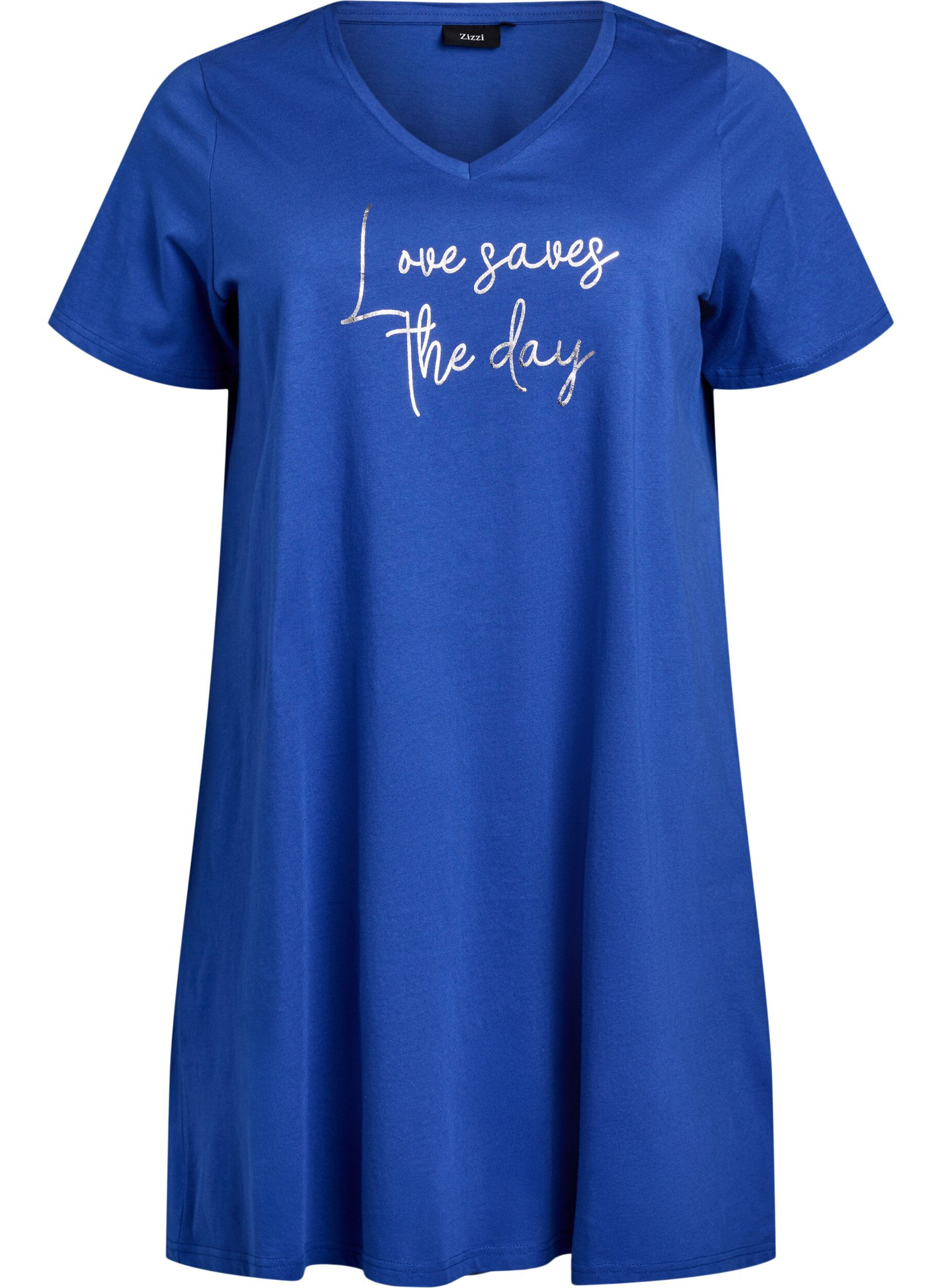 Zizzi Nachtjapon van biologisch katoen met V-hals, , Packshot image number 0