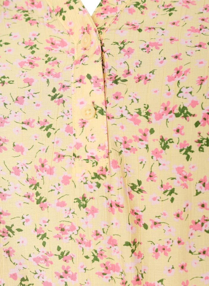Viscose bloemenblouse met korte mouwen en een rucheskraag, Geel, Packshot image number 2