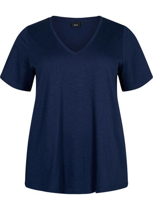 Basic t-shirt met korte mouwen en V-hals, Navy Blazer, Packshot image number 0