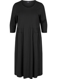 Midi-jurk in biologisch katoen met zakken, Black