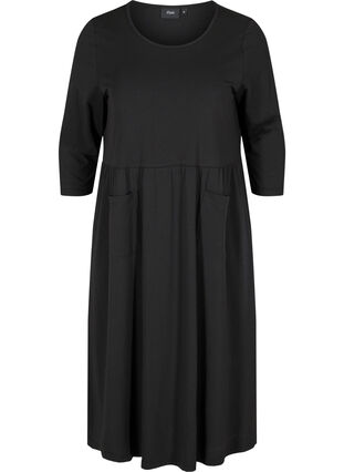 Midi-jurk in biologisch katoen met zakken, Black, Packshot image number 0