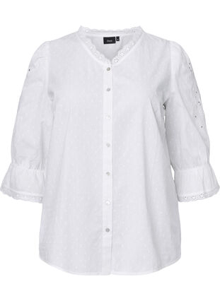 Gestructureerde hemdblouse met anglaise borduurwerk, Bright White, Packshot image number 0