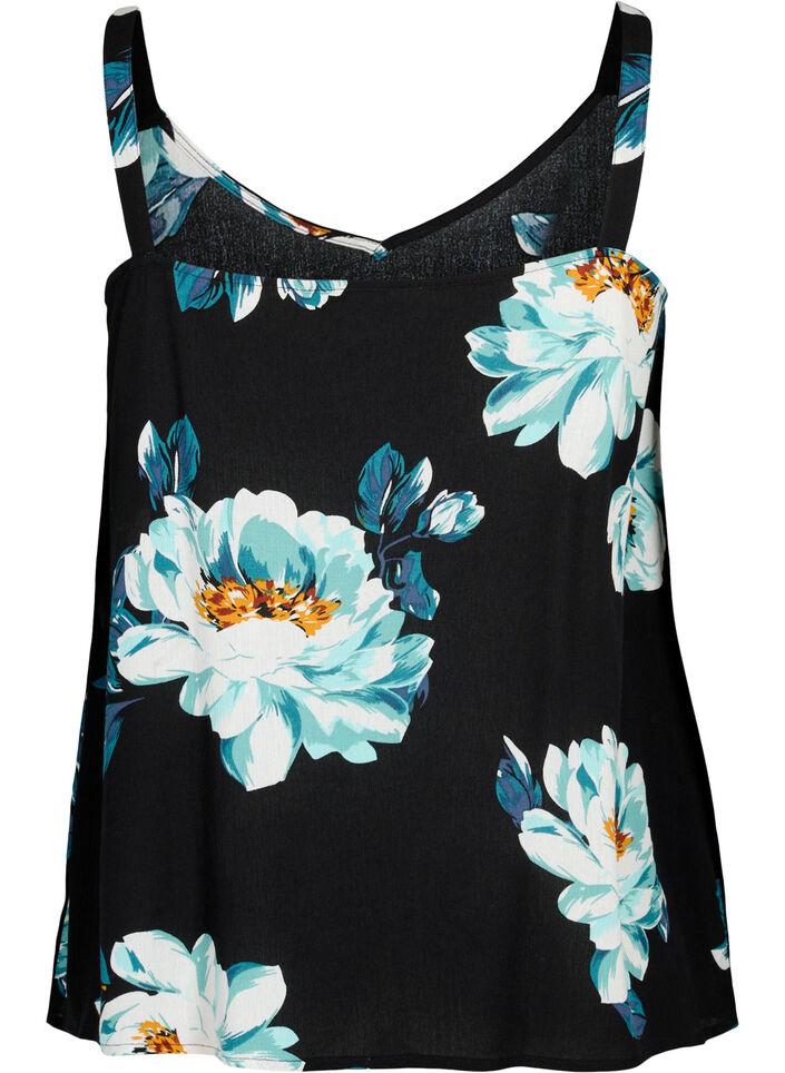 Mouwloze top in viscose, Black Big Flower, Packshot image number 1