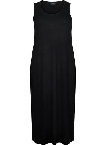 Mouwloze geribde jurk van viscose, Black, Packshot image number 0