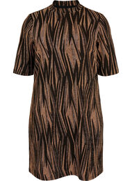 Gedessineerde jurk met glitter en korte mouwen, Black w. Copper