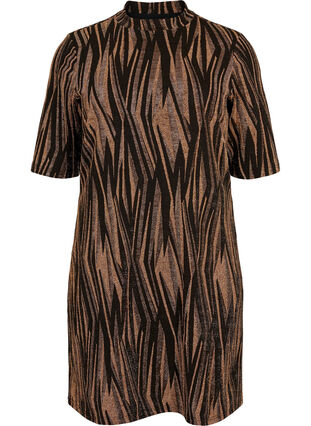 Gedessineerde jurk met glitter en korte mouwen, Black w. Copper, Packshot image number 0