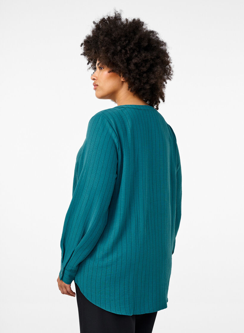 Streepjes overhemdblouse, Groen, Model image number 2