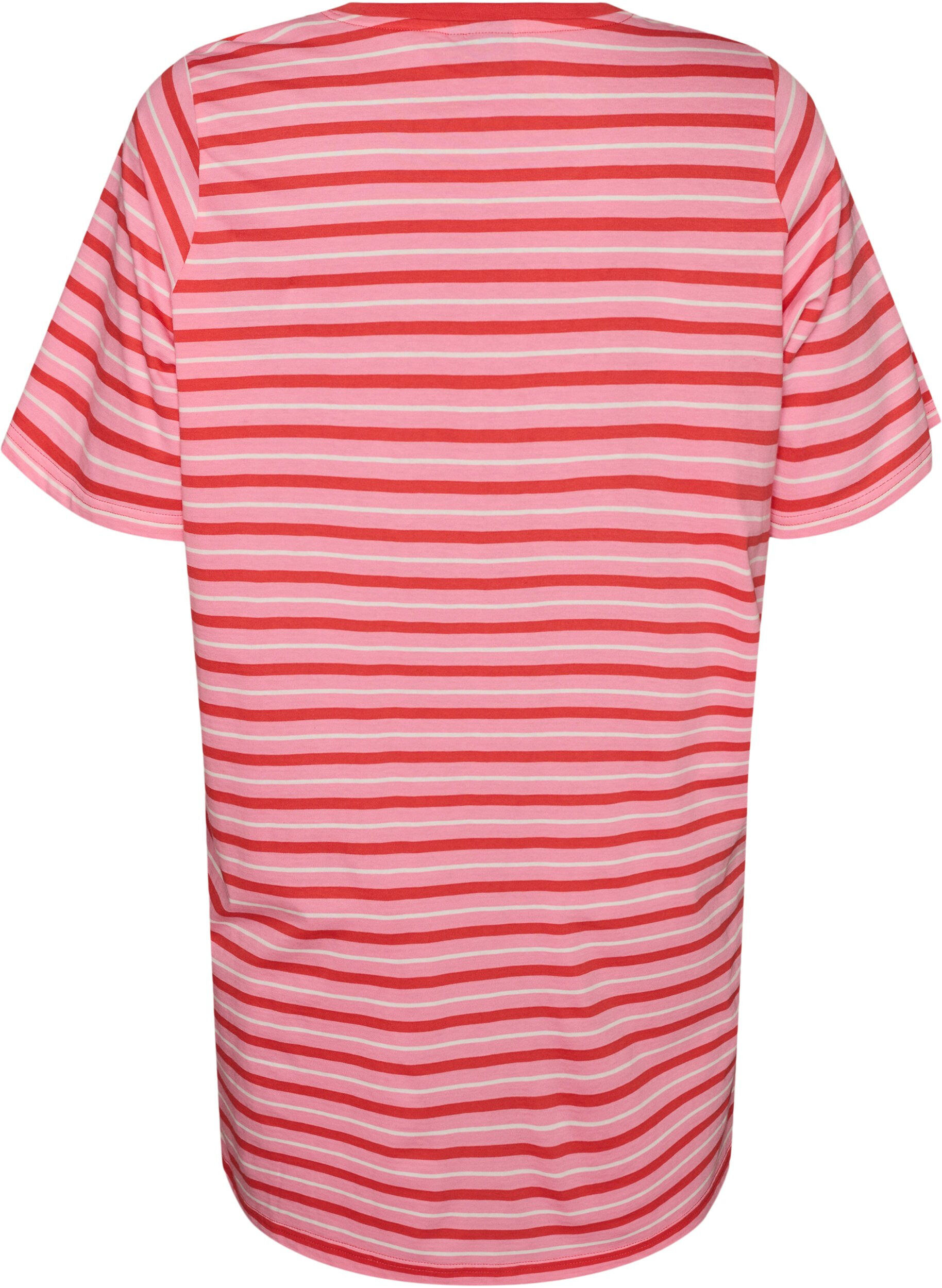 ZizziLang oversized gestreept T-shirt in biologische katoen, Roze, Packshot image number 1