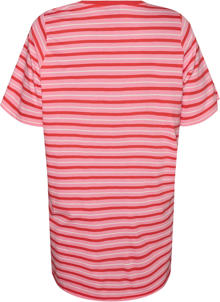 Lang oversized gestreept T-shirt in biologische katoen, Roze, Packshot image number 1