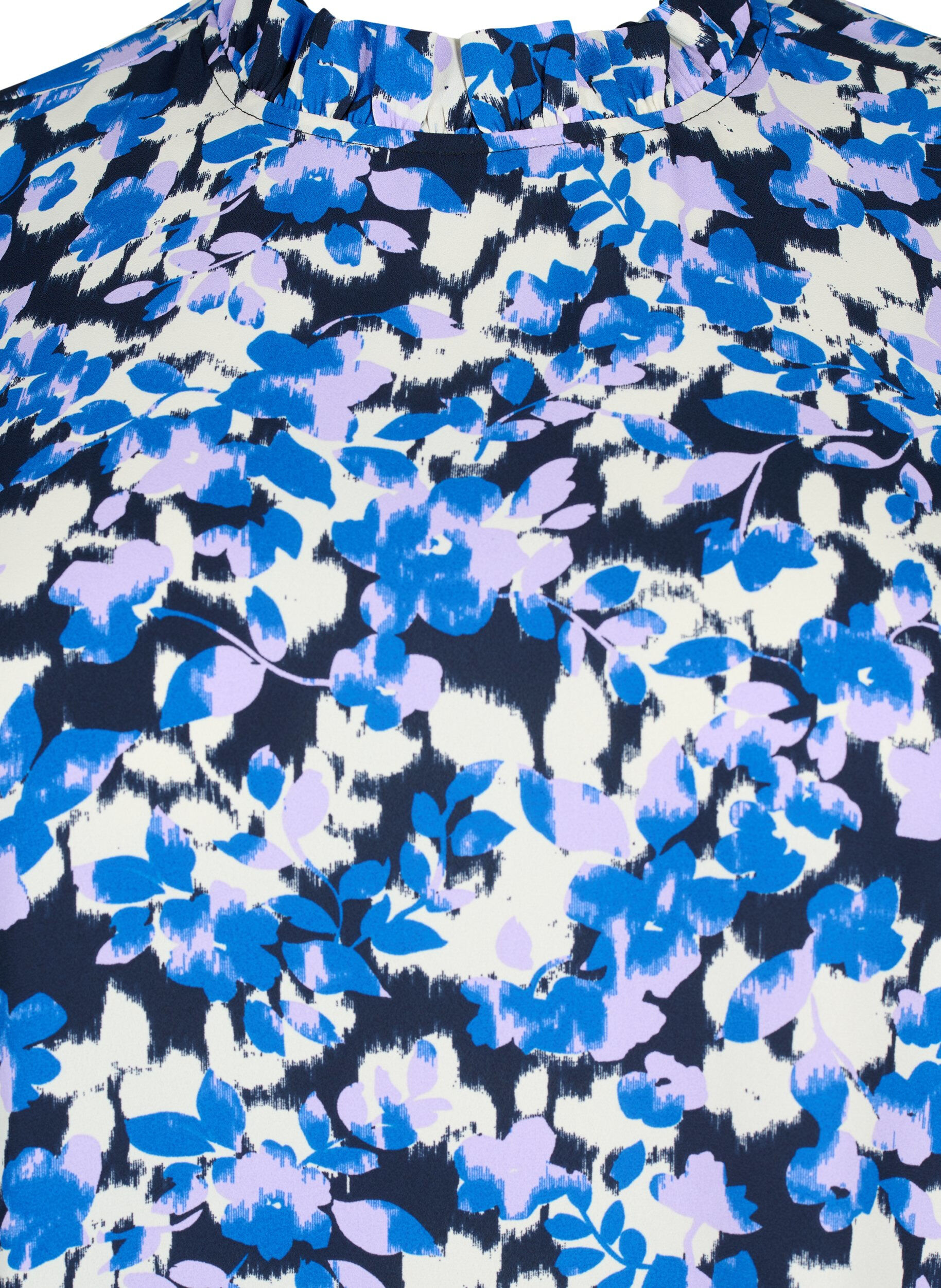 Zizzi FLASH - Jurk met lange mouwen en bloemenprint, Blue Purple Flower, Packshot image number 2