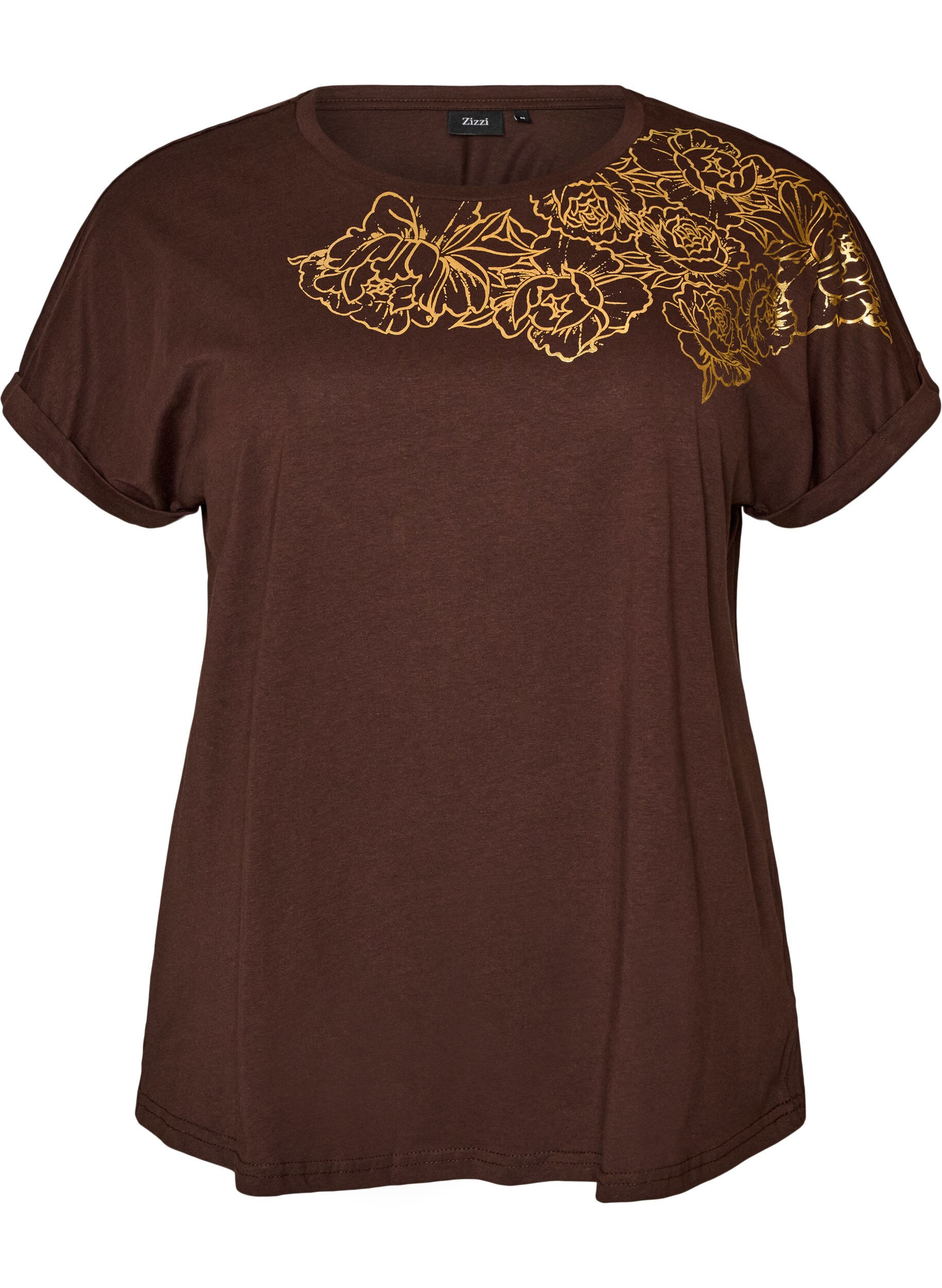 ZizziKatoenen T-shirt met bloemenprint, Bruin, Packshot image number 0