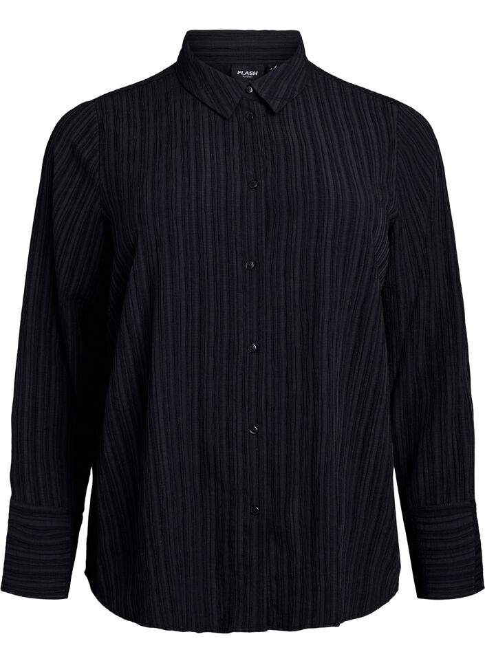 FLASH - Shirt met textuur, Zwart, Packshot image number 0