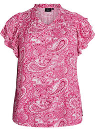 Gedessineerde viscose blouse met ruches, Roze