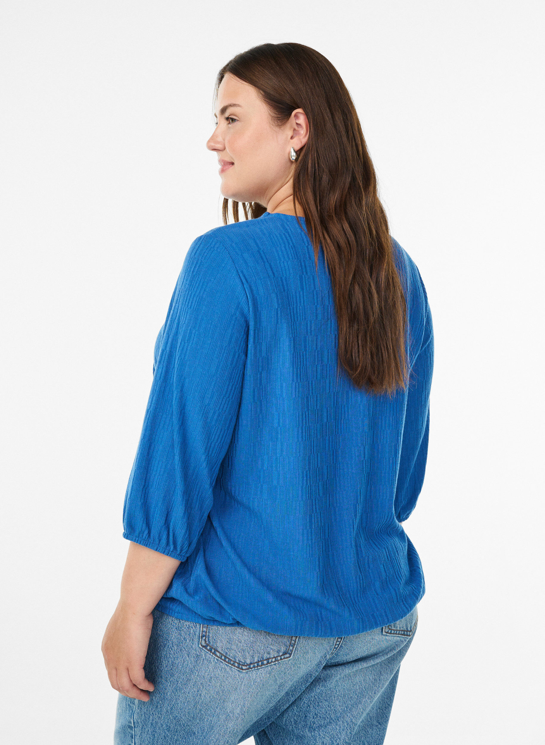 Zizzi Blouse met textuur en 3/4 mouwen, Blauw, Model image number 2