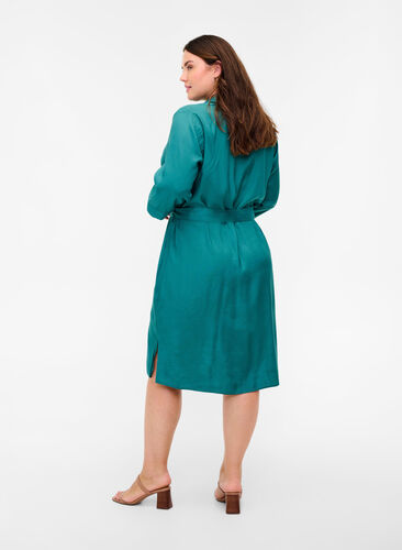 Gebeide jurk in viscose met striksluiting, Pacific, Model image number 1