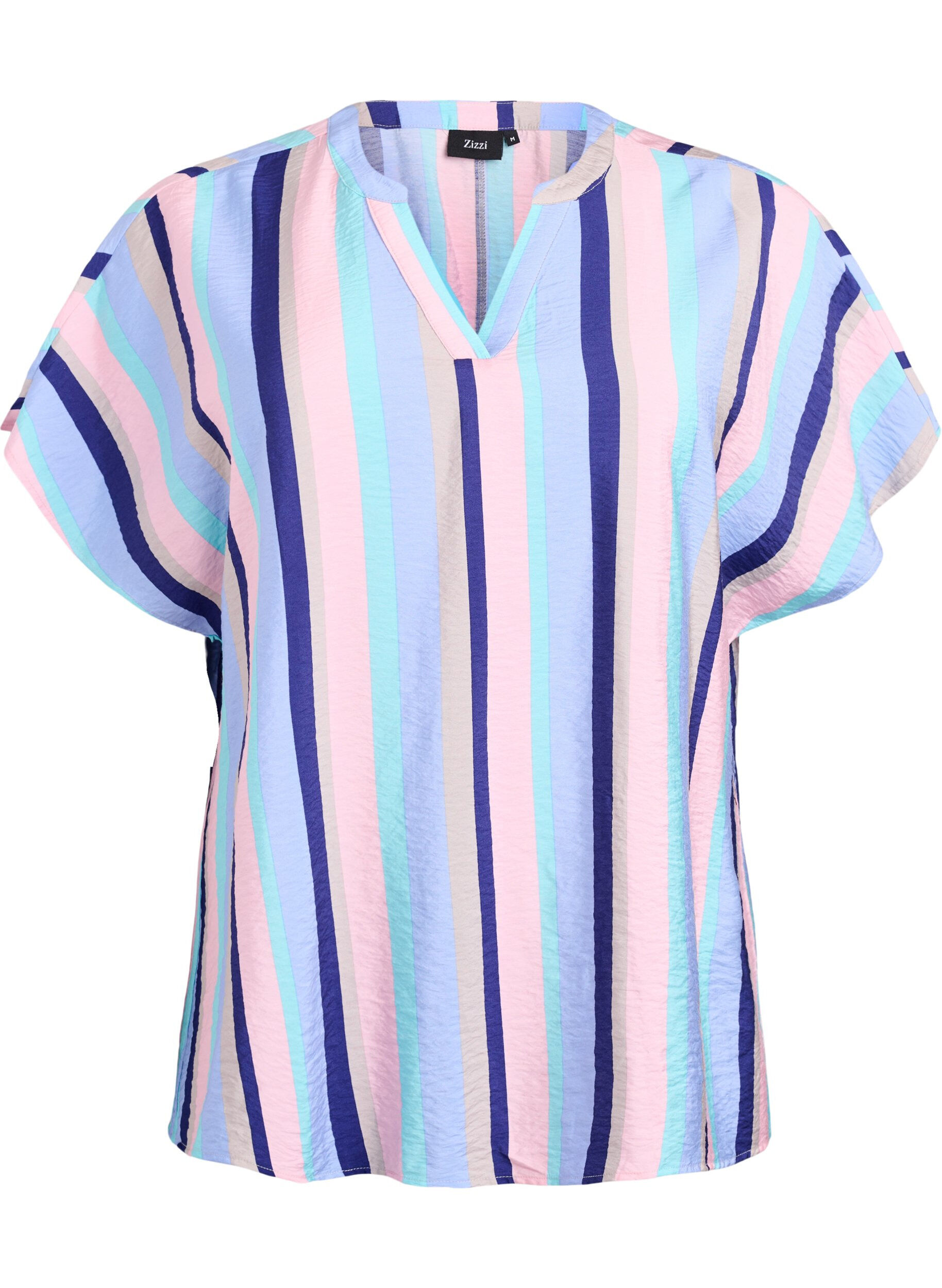 Zizzi Blouse van viscose met strepen en korte mouwen, Blauw, Packshot image number 0