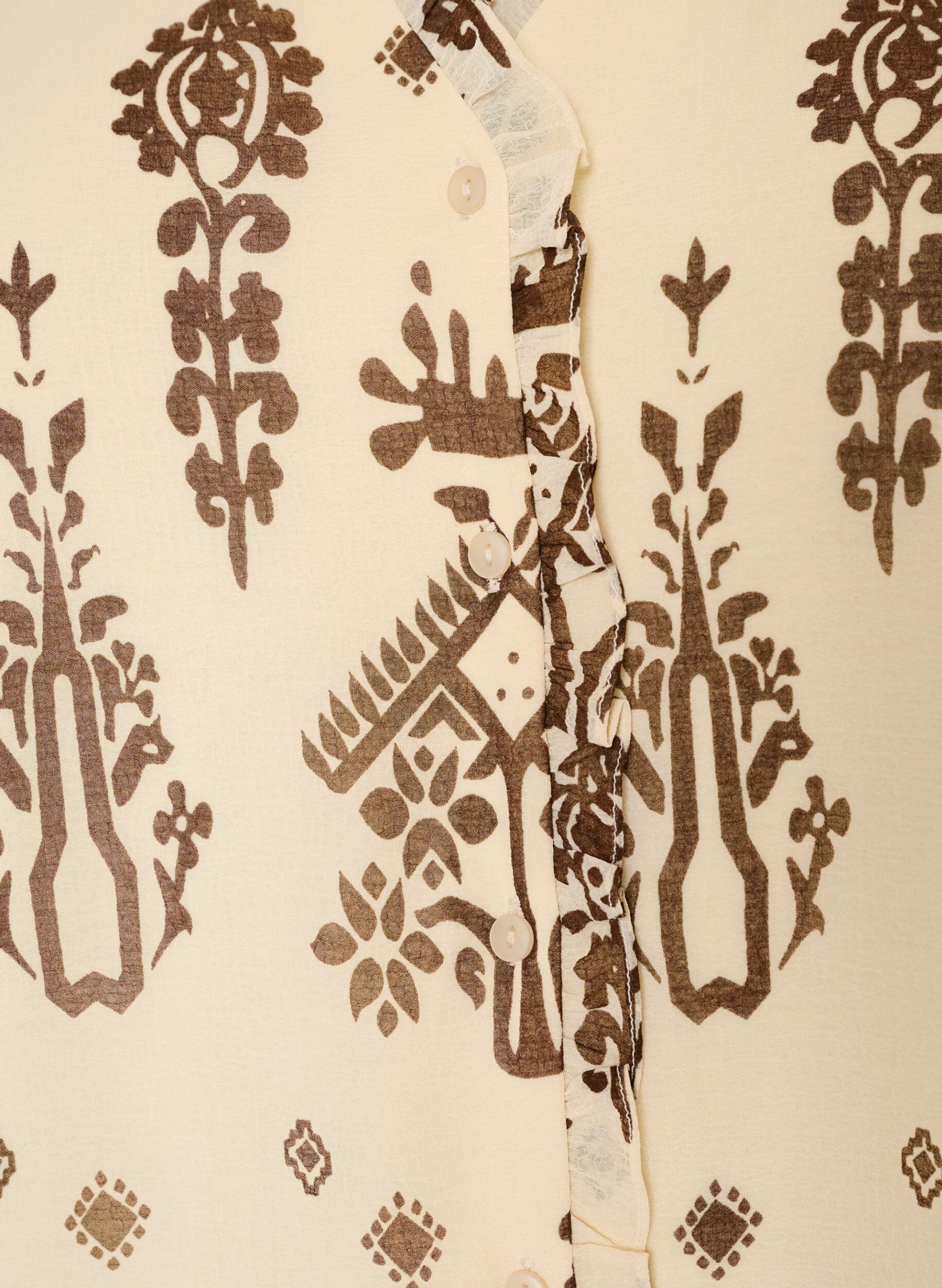 ZizziJurk met ornamentprint en ruchekraag, Beige, Packshot image number 2