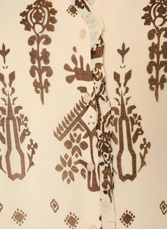 Jurk met ornamentprint en ruchekraag, Beige, Packshot image number 2