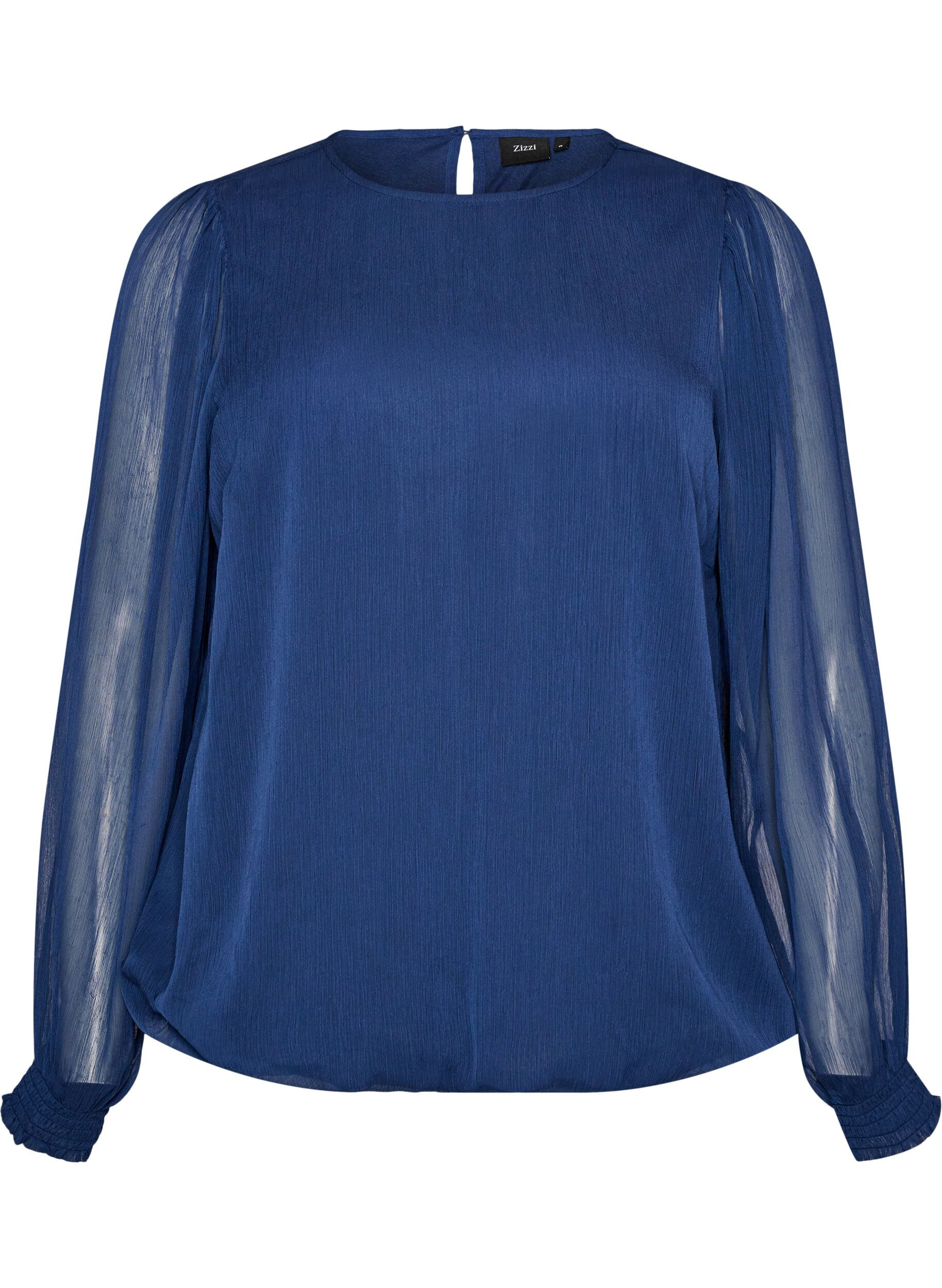 ZizziChiffonblouse met doorschijnende mouwen, Blauw, Packshot image number 0