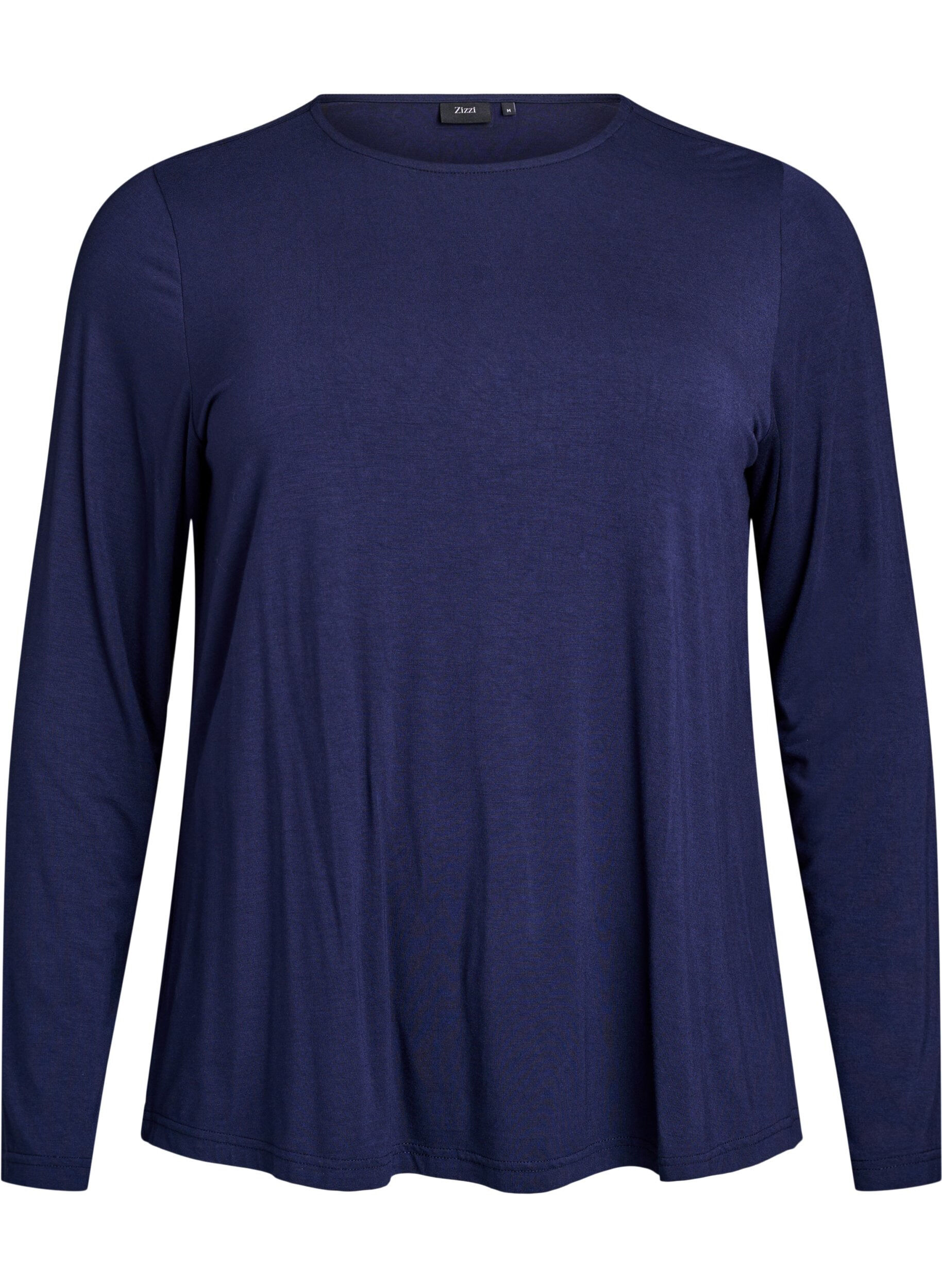 Zizzi Blouse met lange mouwen in een effen kleur, Blauw, Packshot image number 0
