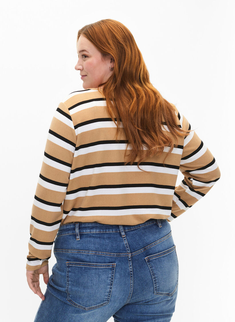 Gestreepte blouse met lange mouwen, Zwart, Model image number 2