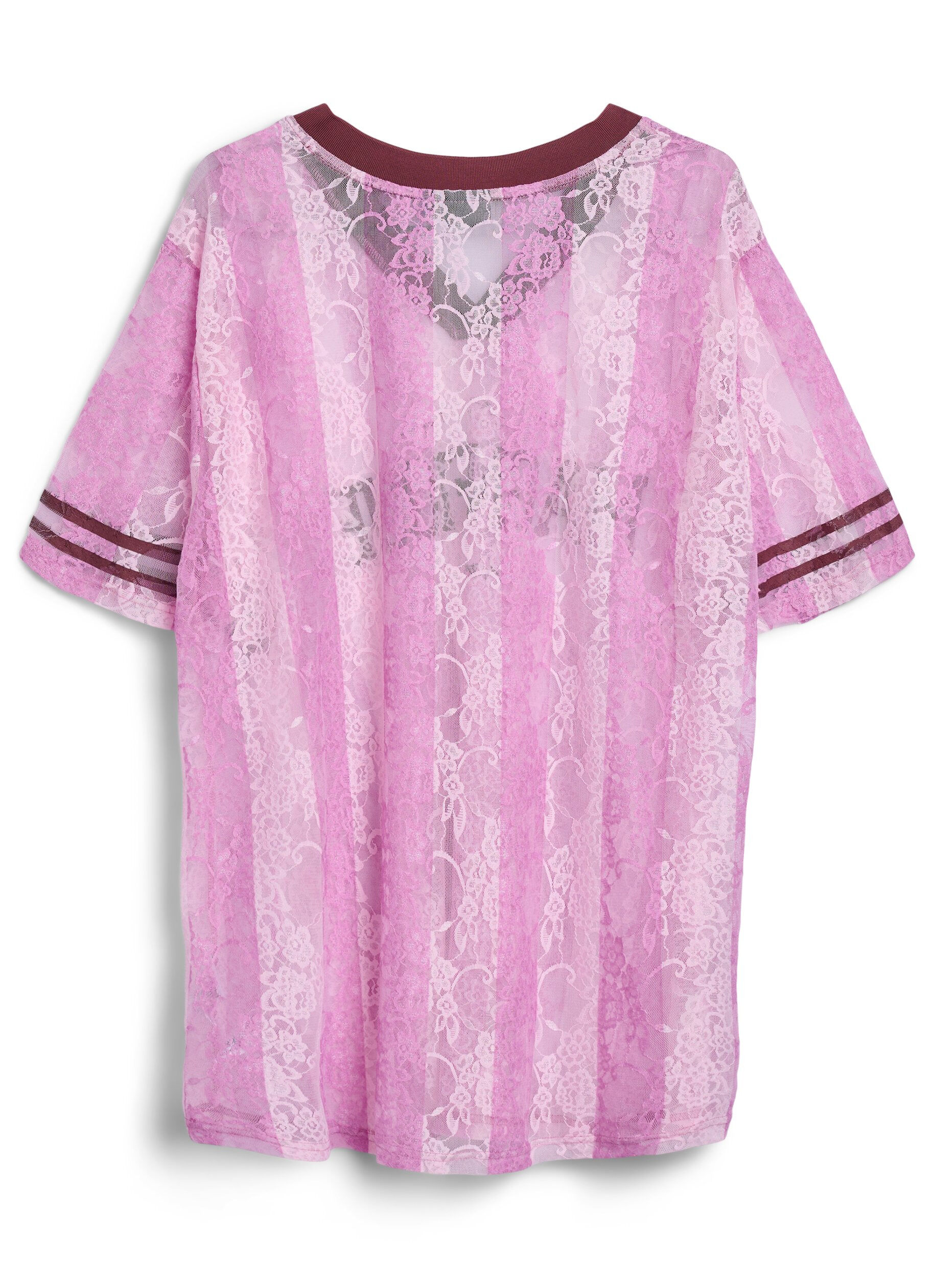 Zizzi Gestreepte kanten blouse met opvallende print, Roze, Packshot image number 1