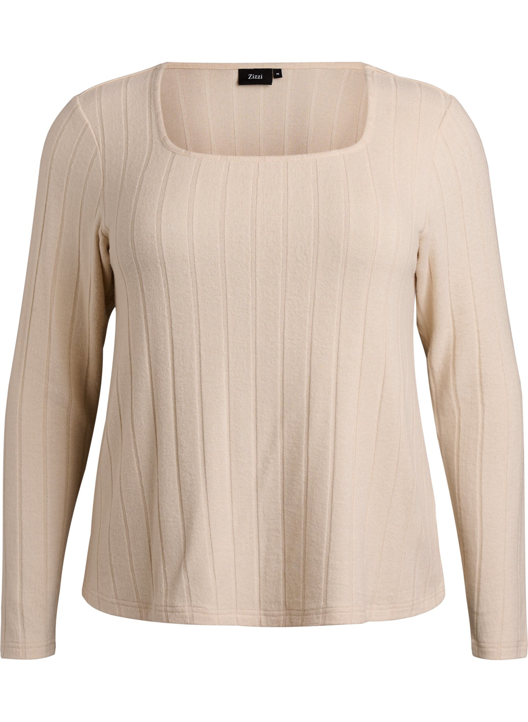 Zizzi Jerseyblouse met vierkante hals en geribde textuur, Beige, Packshot image number 0