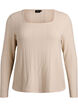 Jerseyblouse met vierkante hals en geribde textuur, Beige, Packshot image number 0