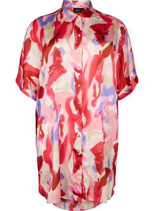 Lange satijnen blouse met print, Geranium Graphic AOP, Packshot image number 0