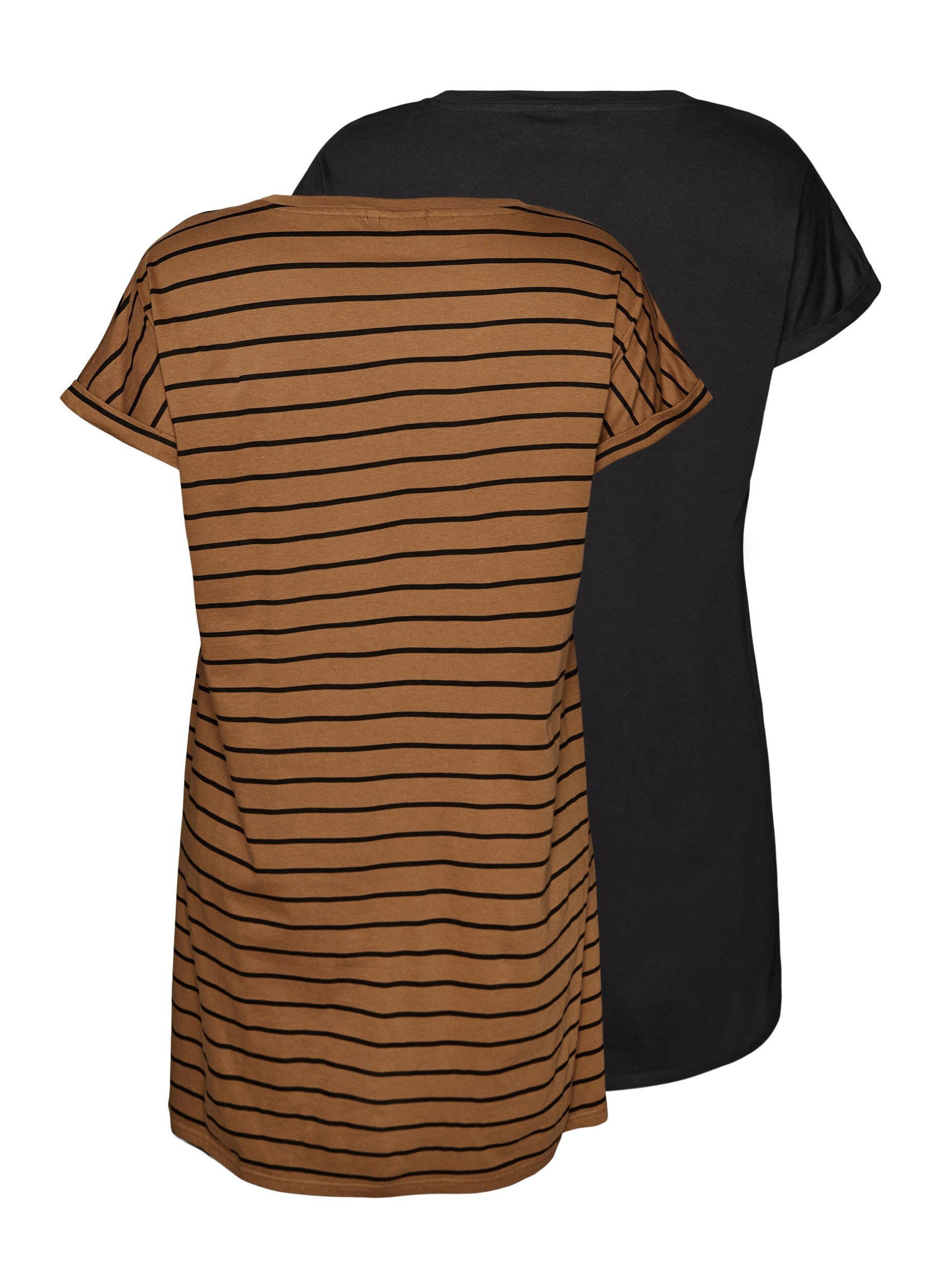 Zizzi 2-pack T-shirtjurk met korte mouwen, Bruin, Packshot image number 1