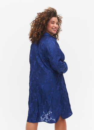 Lange jacquard shirt, Mazarine Blue, Model image number 1