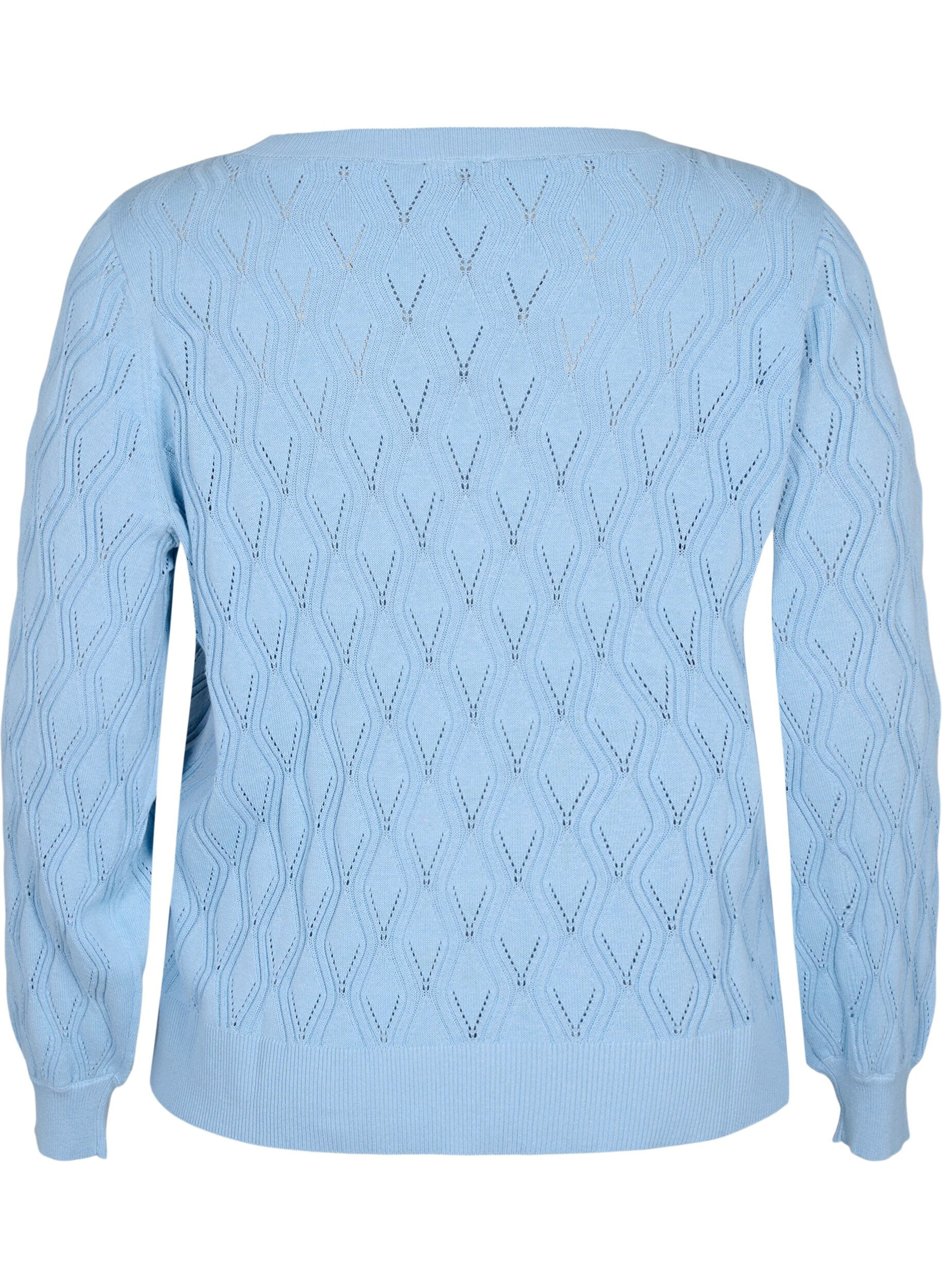 Zizzi Pullover met gatenpatroon en boothals	, Blue Bell, Packshot image number 1
