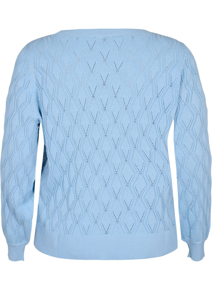 Pullover met gatenpatroon en boothals	, Blue Bell, Packshot image number 1
