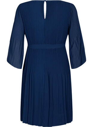 Geplooide jurk met strikceintuur, Navy Blazer, Packshot image number 1