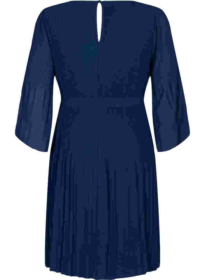 Geplooide jurk met strikceintuur, Navy Blazer, Packshot image number 1