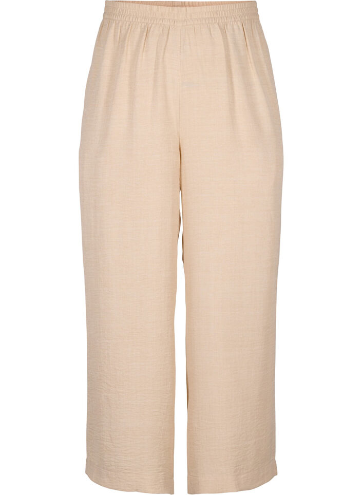 Losse broek met elastische tailleband en zakken, Beige, Packshot image number 0