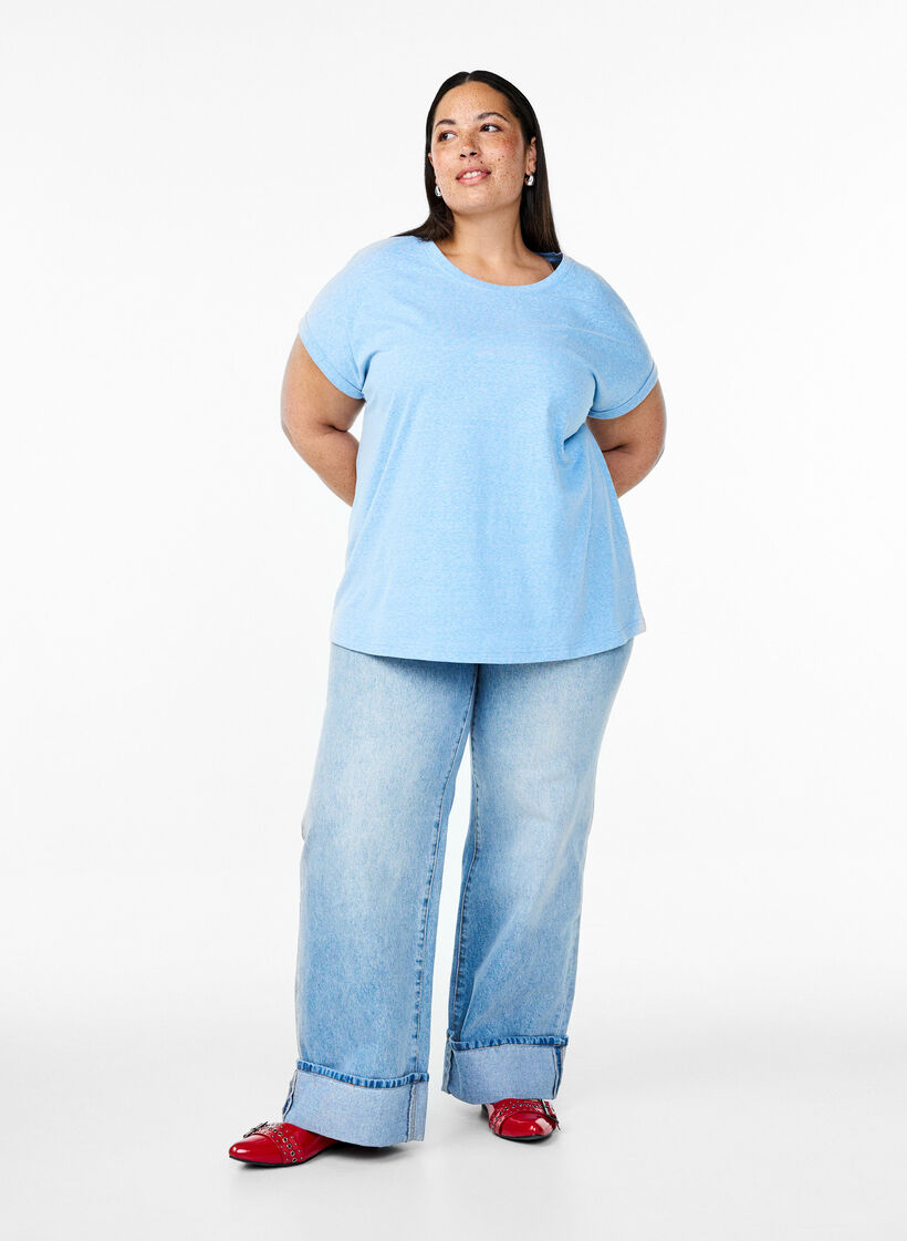 Gem&ecirc;leerd T-shirt met korte mouwen, Blauw, Model