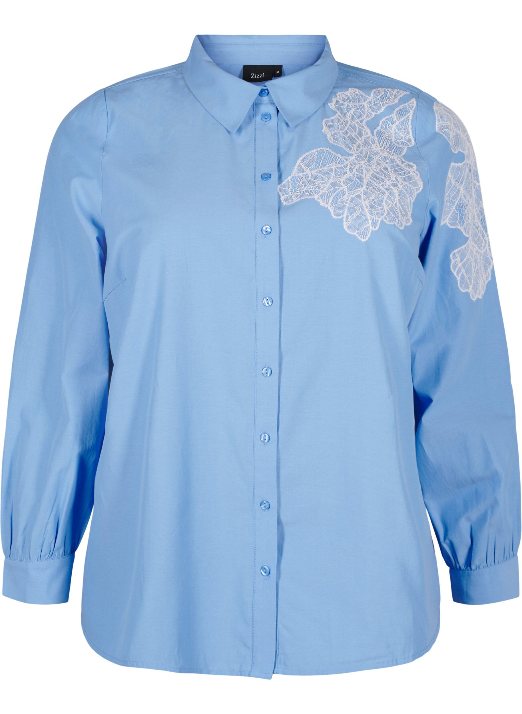 Zizzi Shirt met kanten details, Blauw, Packshot image number 0
