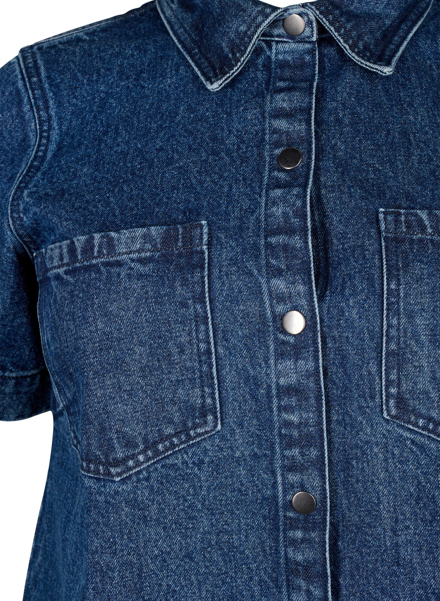 Zizzi Lang denim shirt met korte mouwen, Blue Denim, Packshot image number 2