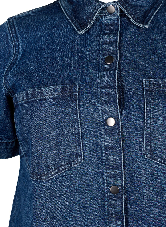 Lang denim shirt met korte mouwen, Blue Denim, Packshot image number 2