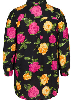 Gebloemde blouse van viscose met smokwerk, Black Flower AOP, Packshot image number 1