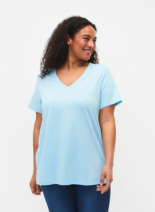 T-shirt met korte mouwen en v-hals, Sky Blue, Model image number 0