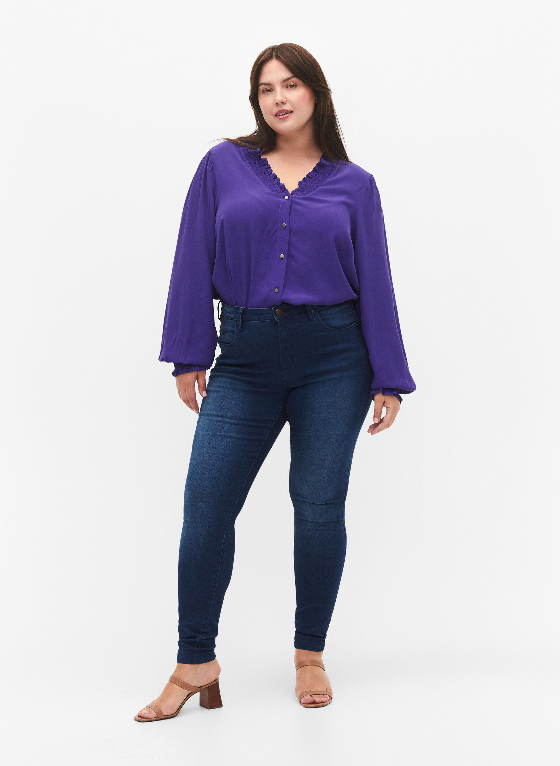 Zizzi Viscose Shirt blouse met lange mouwen, Heliotrope, Model image number 3