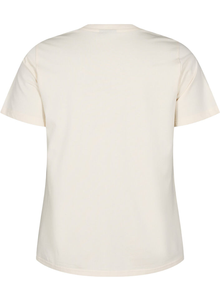 Organisch katoenen T-shirt met print op de voorkant, Vanille, Packshot image number 1