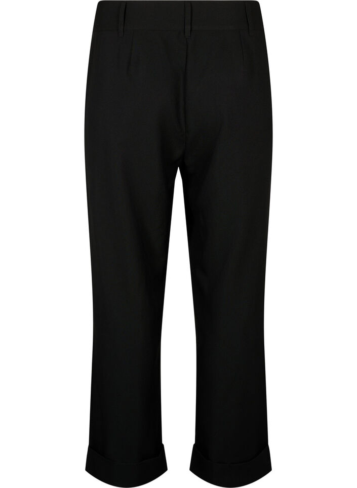 Broek met hoge taille en omslag, Black, Packshot image number 1