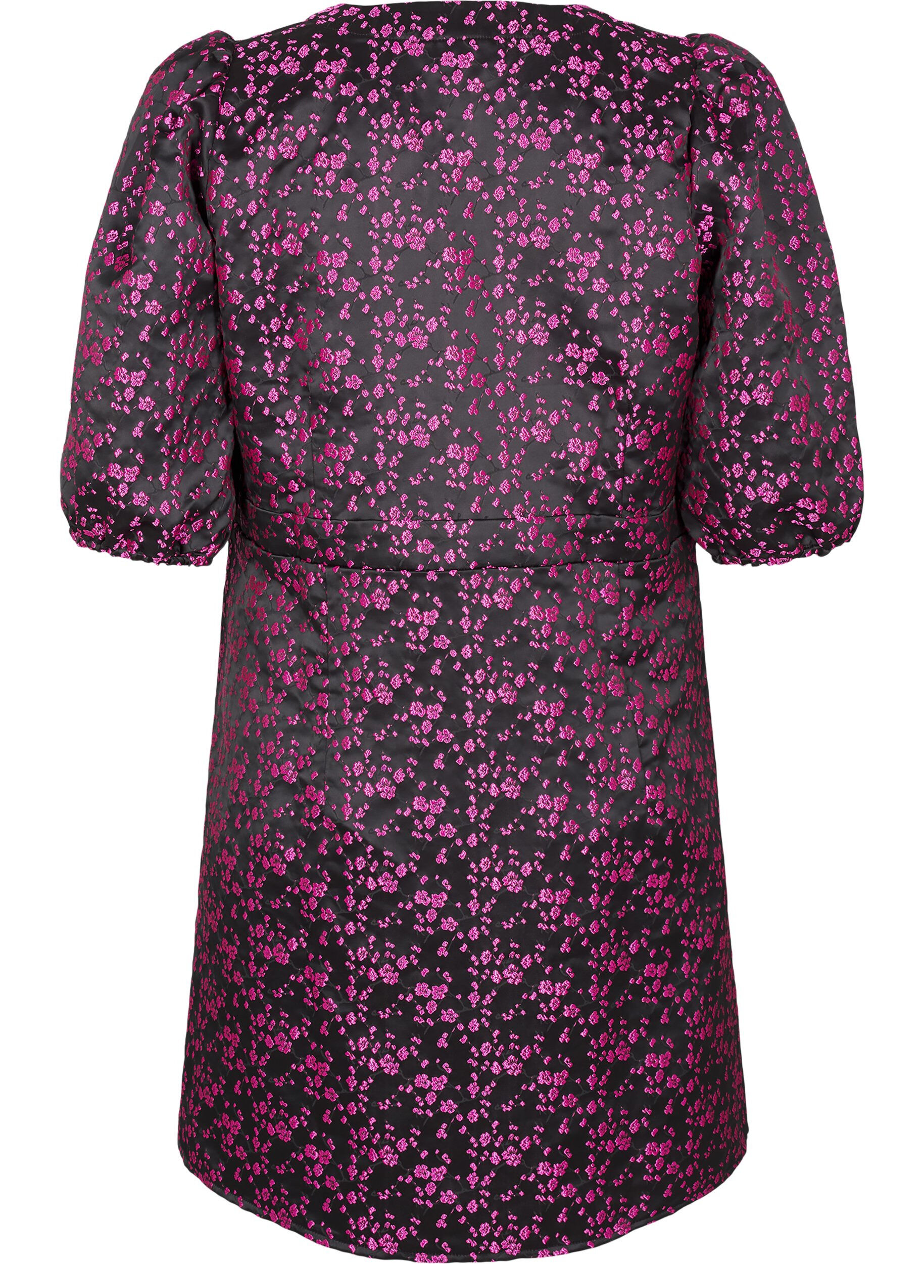 Zizzi Knie-lange jurk met geborduurde bloemen, Black Pink Flower, Packshot image number 1